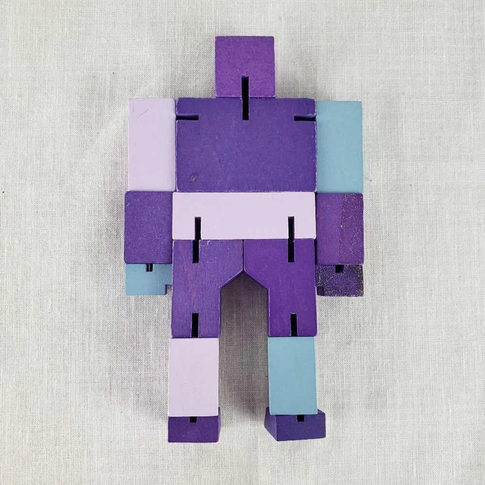 Cubebot Areaware David Weeks Studio Wooden Cube Robot Brainteaser Puzzle Purple